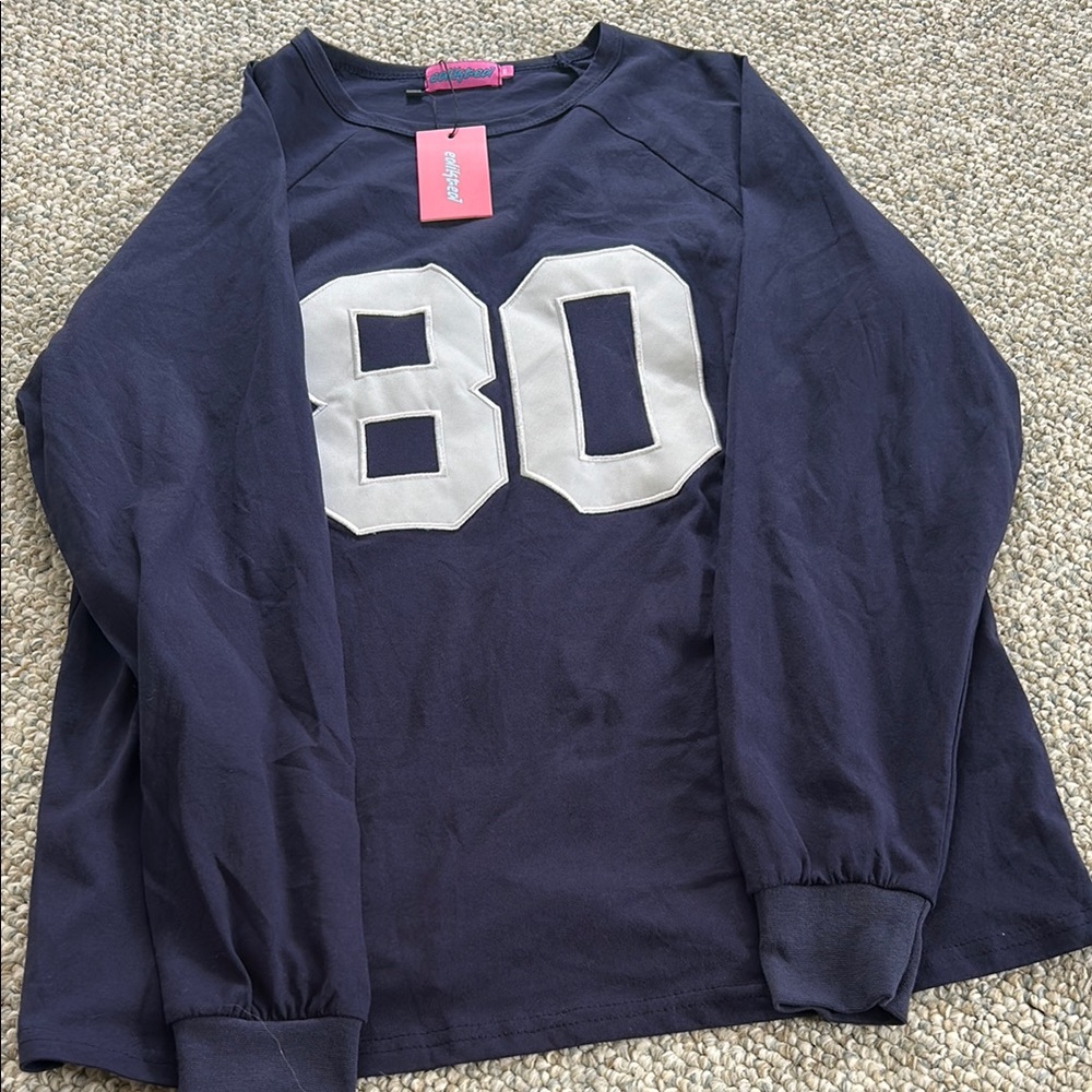 Edikted Navy Long Sleeve Tee with White Number